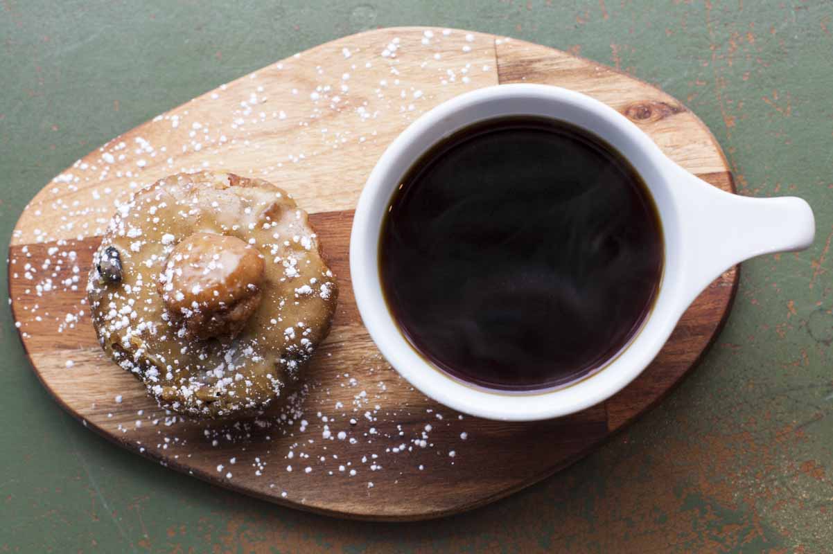 Hot, black coffee and tasty pastry.